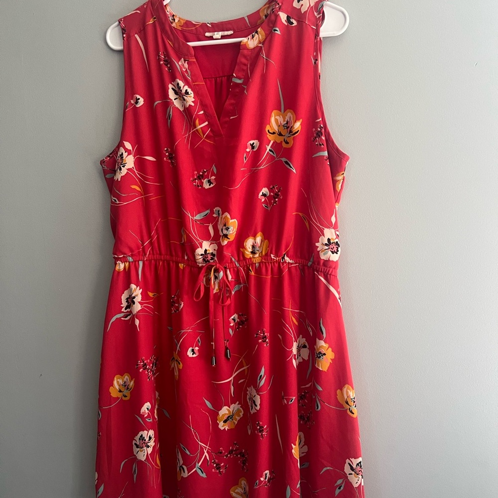 Floral Sleeveless Red Dress